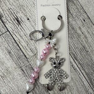 Silver and Pink Teddy Bear Bag Charm/Keychain NWT